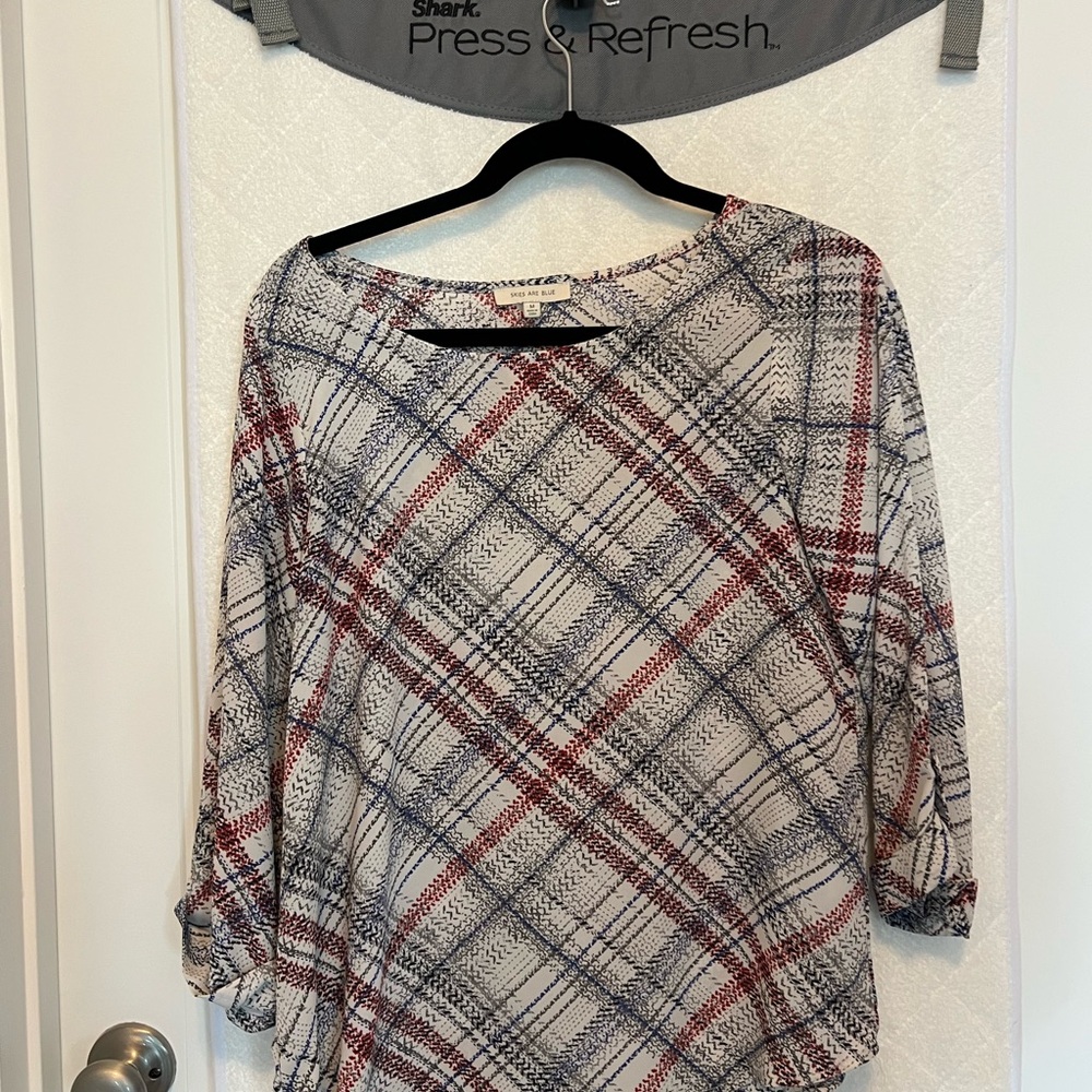 Plaid Women's Top - Red, Blue, White